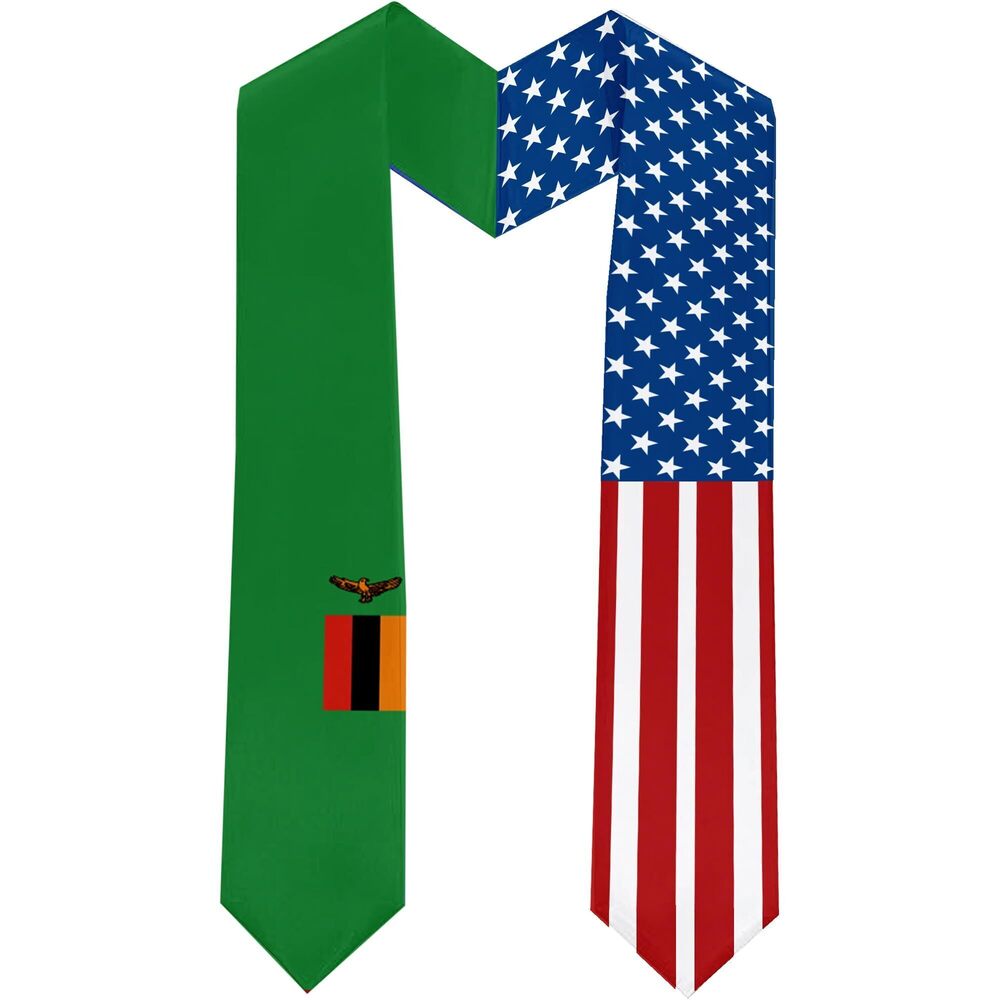 4751 2025 Zambia Flag and USA Flag Graduation Stole Graduation Sash
